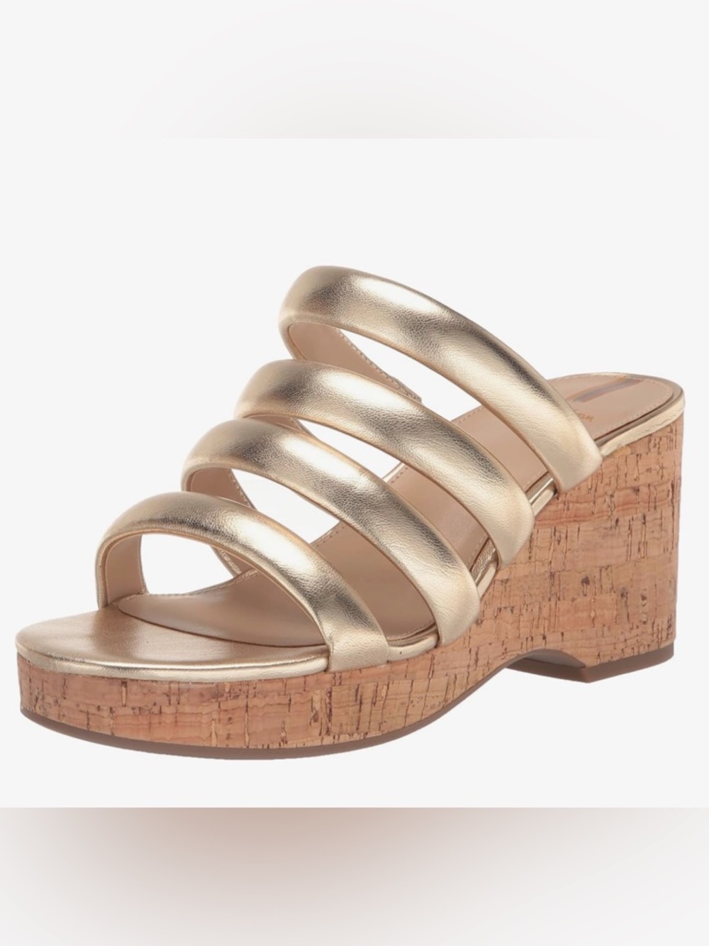Sam Edelman Yuki Gold Metallic Cork Wedge Slide Sandals Strappy Platform 8.5 - Picture 9 of 11